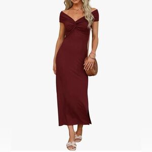 NWT WINE RED OFF SHOULDER TWIST TOP DRESS-XS